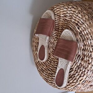 Saks Fifth Avenue Womens Saddle Brown Leather Slide‎ Espadeille Sandals S-7.5